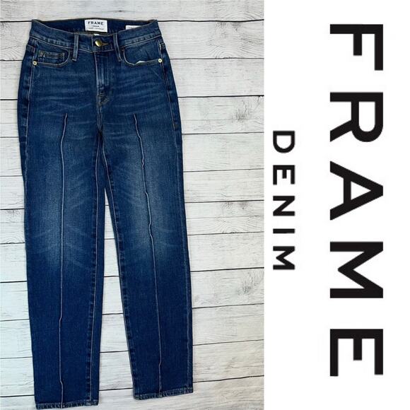Frame Denim Le Nouveau Straight High Rise Pintuck Ankle Jeans Boylston Size 25 - Picture 2 of 10